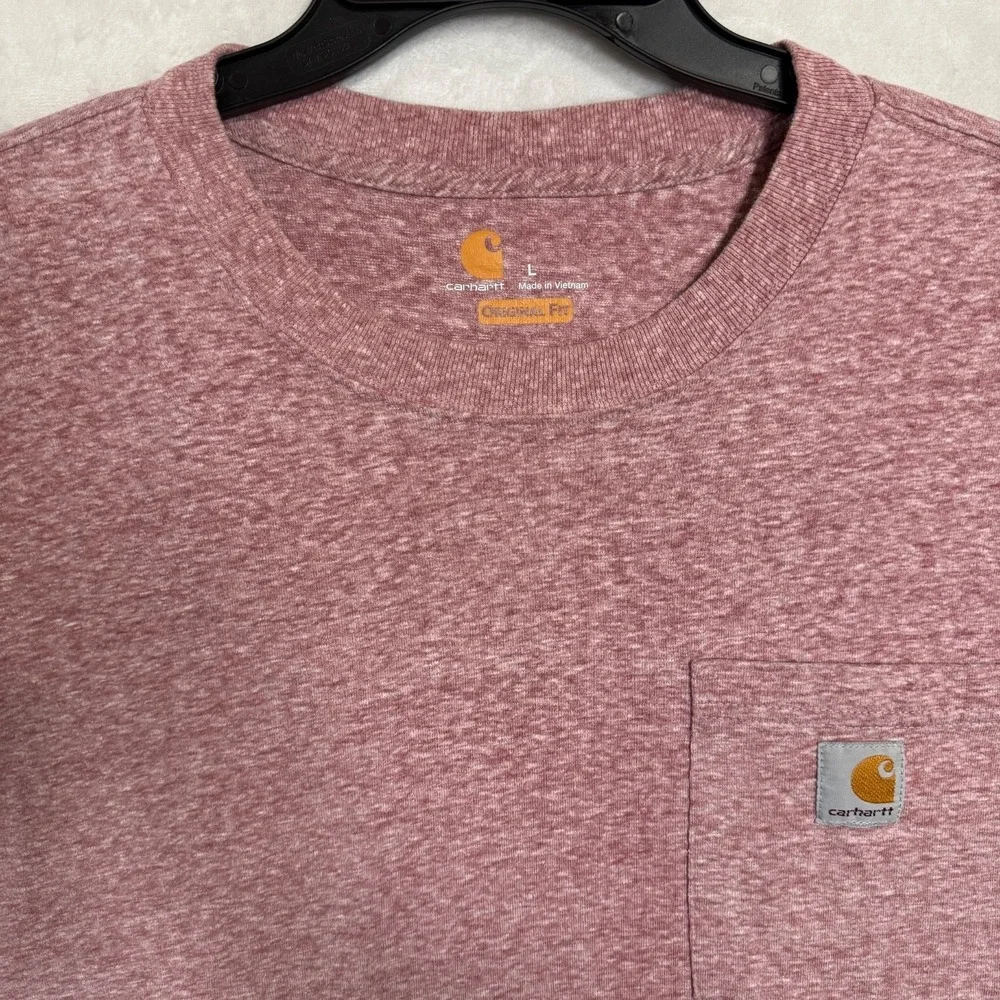 Carhartt‎ K87 Pocket T Shirt Men's L Original Fit Heather Pink Red Logo Workwear